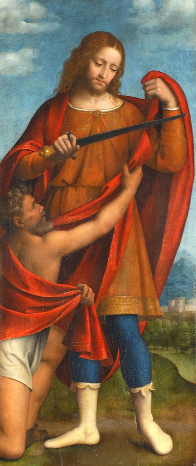 Sint Martinus deelt zijn mantel met een bedelaar door Bernardino Luini