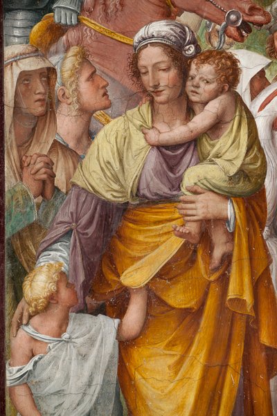 Vrouw en kinderen, (detail) van de Passie en Kruisiging van Christus door Bernardino Luini