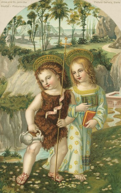 Jezus Christus en Johannes de Doper door Bernardino di Betto (after) Pinturicchio
