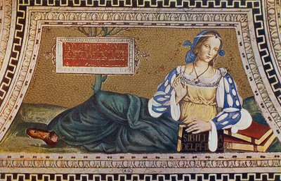 Sibylle van Delphi, gravure van mozaïek door Bernardino Pinturicchio (ca. 1452-1513) in kerk van Santa Maria del Popolo, Rome door Bernardino di Betto (after) Pinturicchio