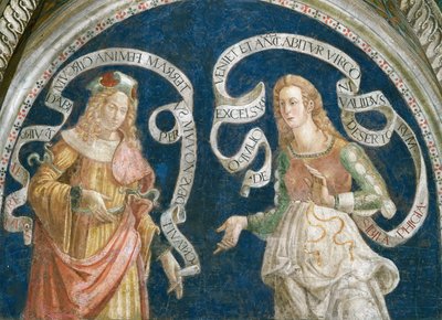 De profeet Jeremia en de Frygische Sibylle door Bernardino di Betto (workshop of) Pinturicchio