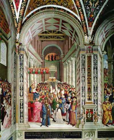 Aeneas Sylvius Piccolomini (1405-64), Verkozen tot Paus met de Naam Pius II, Betreedt Sint-Pieter, 3 september 1458 door Bernardino di Betto Pinturicchio