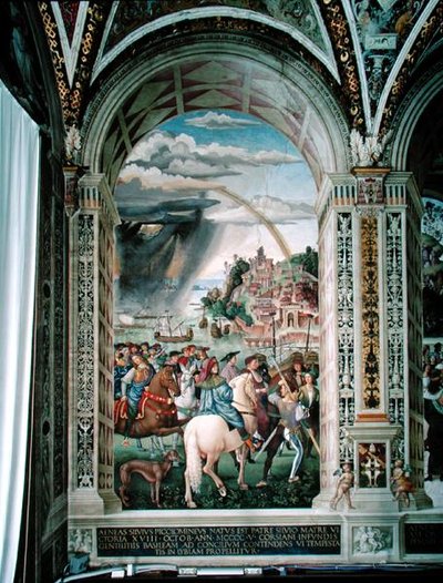 Aeneas Sylvius Piccolomini (1405-64) Reist naar de Raad van Basel in de winter van 1432 door Bernardino di Betto Pinturicchio