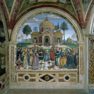 Discussie in de tempel door Bernardino di Betto Pinturicchio