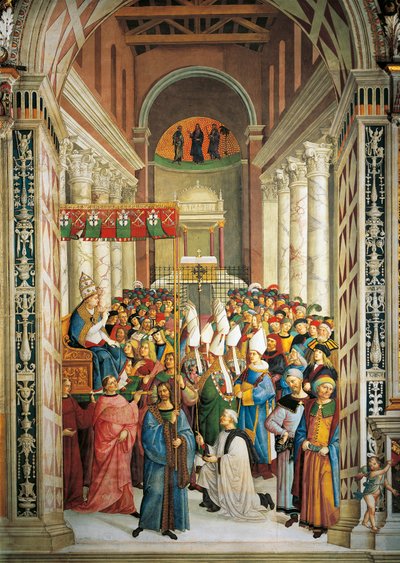 Kroning van paus Pius II (detail) door Bernardino di Betto Pinturicchio