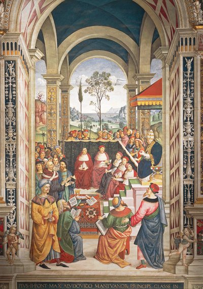 Pius II bijeen in Mantova voor dieet georganiseerd om kruistocht tegen Turken te plannen (detail) door Bernardino di Betto Pinturicchio