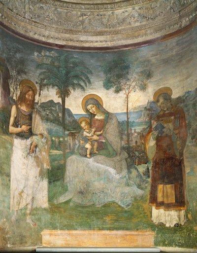 Madonna en Kind, Johannes de Doper en Sint Stefanus door Bernardino di Betto Pinturicchio