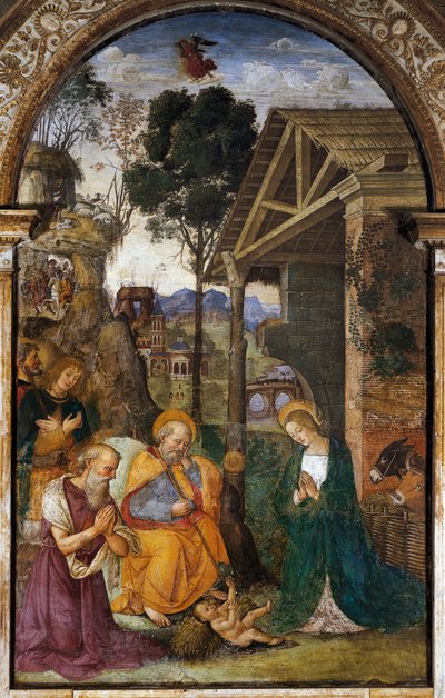 Geboorte met St. Hiëronymus, jeugdige fresco door Bernardino Betti bekend als Il Pinturicchio door Bernardino di Betto Pinturicchio
