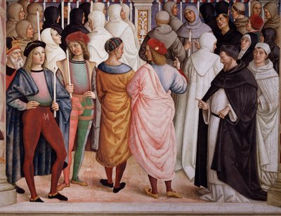Pius II heiligde St. Catharina van Siena in 1461 (detail) door Bernardino di Betto Pinturicchio