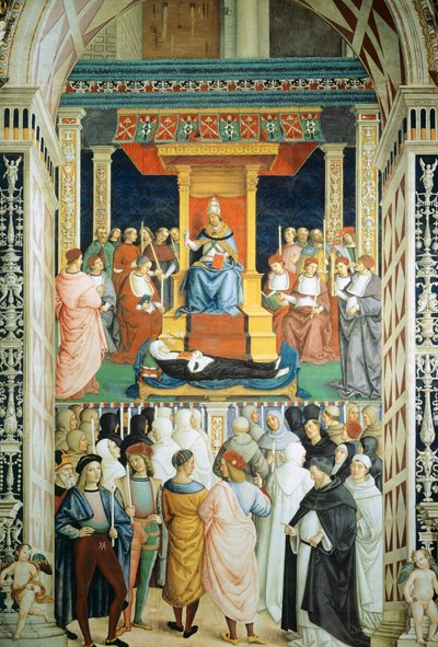 Pius II canoniseert Sint Catharina van Siena in 1461 door Bernardino di Betto Pinturicchio