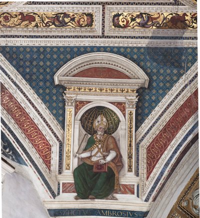 St Ambrosius, detail (fresco) door Bernardino di Betto Pinturicchio