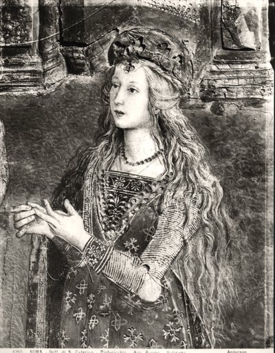 St. Catherine, mogelijk een portret van Lucrezia Borgia (1480-1519) uit de Levens van de Heiligen cyclus, Sala dei Santi, 1492-94 door Bernardino di Betto Pinturicchio