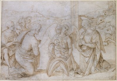 De Aanbidding van de Herders, WA1855.90 door Bernardino di Betto Pinturicchio