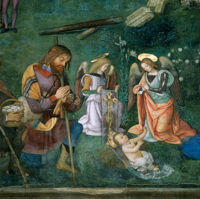 Het Christuskind (detail van de Geboorte) door Bernardino di Betto Pinturicchio
