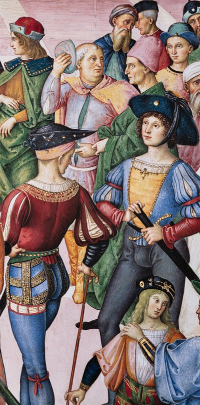 De Piccolomini-bibliotheek, noordoostmuur: Aeneas Sylvius wordt door keizer Frederik III tot dichterlaureaat gekroond, 27 juli door Bernardino di Betto Pinturicchio
