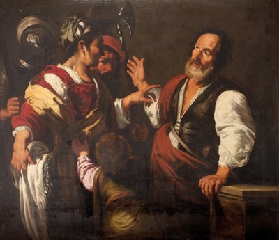 De Verloochening van Sint Petrus door Bernardo (follower of) Strozzi