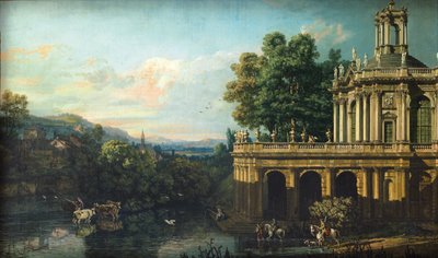Architectonische Capriccio met een paleis, ca. 1766 door Bernardo Bellotto