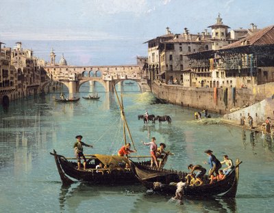 De rivier de Arno en de Ponte Vecchio in Florence door Bernardo Bellotto