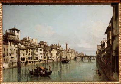 De Arno in Florence met de Ponte Santa Trinità door Bernardo Bellotto