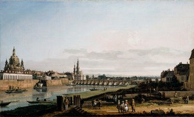 Dresden vanaf de rechteroever van de Elbe, boven de Augustusbrug door Bernardo Bellotto
