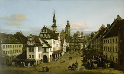 Duits: Städtebild (Marktplaats in Pirna) De marktplaats in Pirna door Bernardo Bellotto