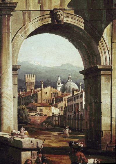 Romeins Capriccio met deur en muren, detail. door Bernardo Bellotto
