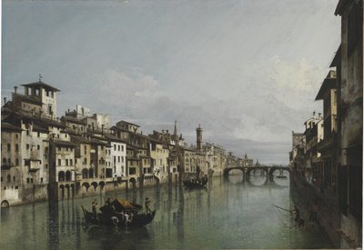 De Arno tussen de Ponte Vecchio en Ponte Santa Trinità, Florence, 1740 door Bernardo Bellotto