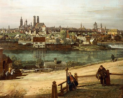 Uitzicht op München vanuit Haidhausen met de rivier de Isar in het midden (detail) door Bernardo Bellotto