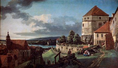 Uitzicht op Pirna vanaf de Sonnenstein-vesting, ca. 1752-1755 door Bernardo Bellotto