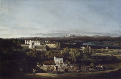 Uitzicht op Villa Perabò, later Melzi, in Gazzada door Bernardo Bellotto