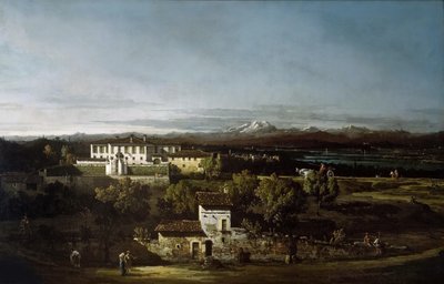Uitzicht op Villa Perabò, later Melzi, in Gazzada door Bernardo Bellotto