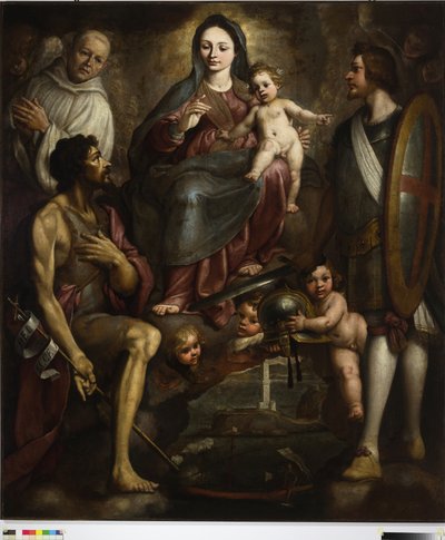 Bernardo Castello en de heiligen George en Battista bemiddelen bij Onze Lieve Vrouw voor de stad Genua door Bernardo Castello