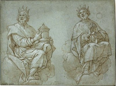Twee Zittende Koningen van Juda; Josia en Hizkia door Bernardo Castello