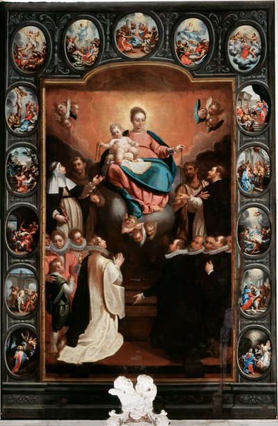 Maagd met kind en mysteries van de rozenkrans door Bernardo Castello