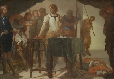 Mucius Scaevola confronteert koning Porsenna door Bernardo Cavallino