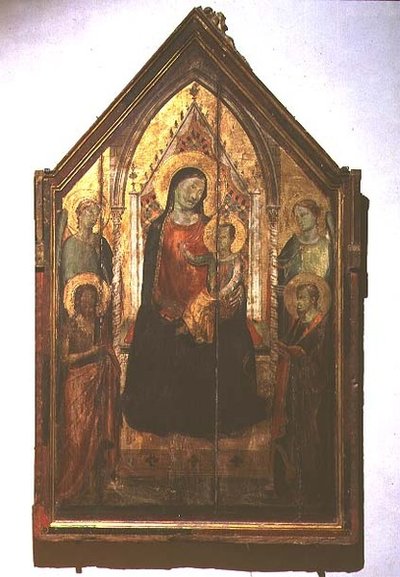 Madonna en kind op de troon met heiligen door Bernardo Daddi