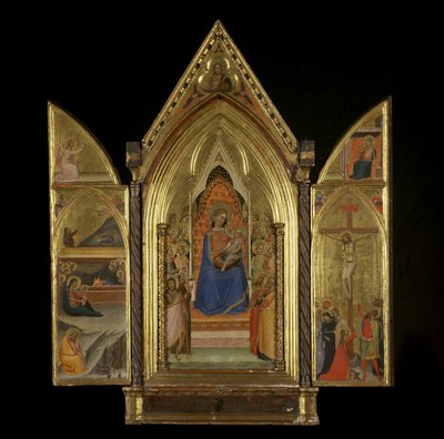 De Maagd en Kind op de Troon met Heiligen (middenpaneel) (recto) door Bernardo Daddi