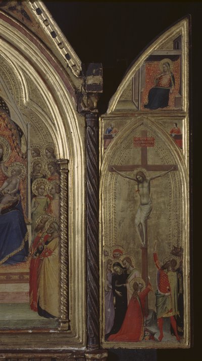 Drieluik (rechter paneel) De Kruisiging van Christus en Aankondiging (boven), 1338 door Bernardo Daddi