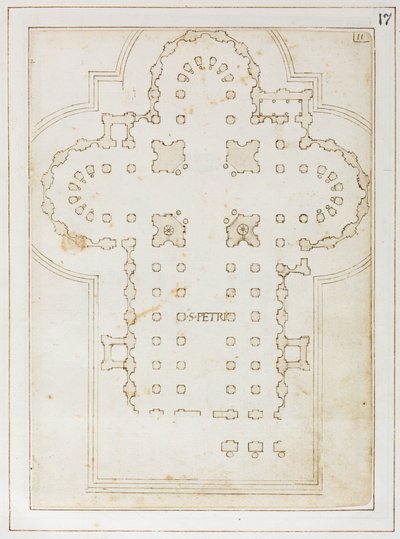 Plan van de Sint-Pietersbasiliek, Codex Coner, 1513-15 (inkt op papier) door Bernardo Della Volpaia Bernardo Della Volpaia