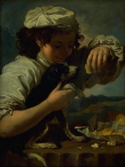 Een jongen met een hond (Allegorie van "Smaak") door Bernardo Eberhart Keilhau