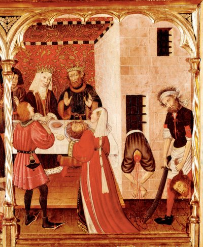 Altaarstuk van Sint Jan, detail van de onthoofding van Sint Jan de Doper door Bernardo Martorell
