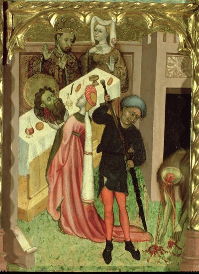 Altaarstuk van St. Jean Baptiste: Onthoofding van St. Jan en presentatie van zijn hoofd door Salome op het banket van Herodes door Bernardo Martorell