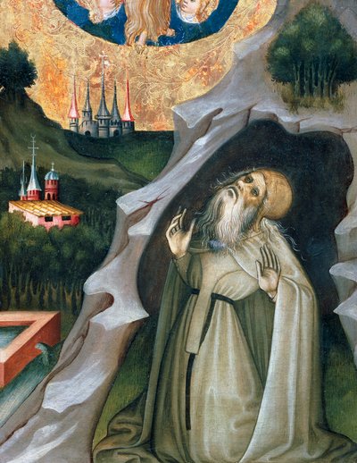 Kluizenaar in extase, detail (uit het altaarstuk van St. Maria Magdalena), door Bernat Martorell, Catalaanse gotische kunst door Bernardo Martorell