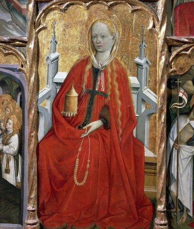 Maria Magdalena, detail (uit het altaarstuk van St. Maria Magdalena), door Bernat Martorell, Catalaanse gotische kunst door Bernardo Martorell