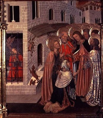 De Genezing van de Bezete, predellapaneel van het Altaarstuk van de Transfiguratie door Bernardo Martorell