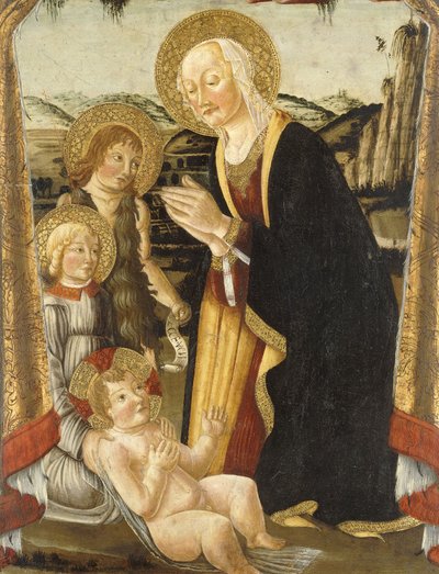 De Madonna en Kind met de jonge Sint Johannes de Doper en een engel door Bernardo Rosselli