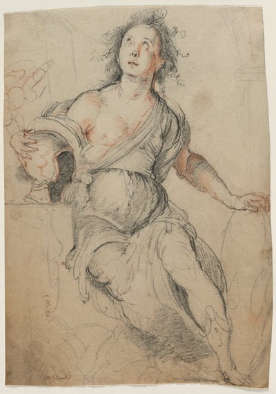 Allegorisch figuur, c.1635 (zwarte krijt met rode krijt) door Bernardo Strozzi