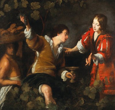Jozef die de dromen van de bakker en de schenker uitlegt door Bernardo Strozzi