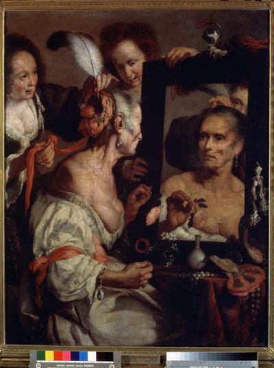 De oude coquette, vanitas door Bernardo Strozzi