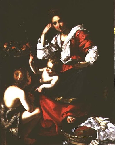 Madonna en Kind met de jonge Sint Jan de Doper door Bernardo Strozzi